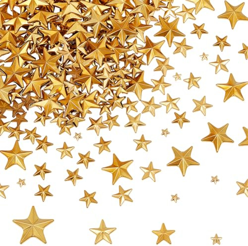 CABODYALS 600 Stück 4 verschiedene Goldene Sterne Zum Aufbügeln Mini Strasssteine Flache Metallsterne Klebenieten Applikationen Verzierungen Großpackung Für Kostüme Kleidung Bastelarbeiten Taschen Kle