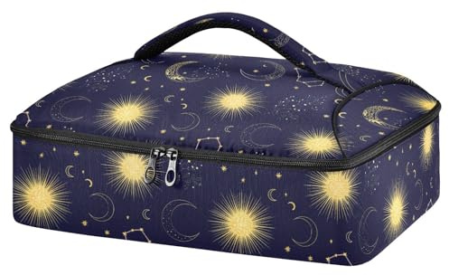JUMBEAR Moon and Sun Insulated Casserole Carrier for Hot or Cold Food, Lasagna Holder Tote for Potluck Parties, Picnic, Beach, Fits 9x13 Baking Dish
