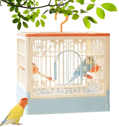 Fågelbur - Transportbur med sittpinne,Hög Fågelbur Med Avtagbar Bricka - För Lovebird, Kanariefågel, Ara, Kakadua: Matning, Födosök, Klättring, Flygning I Inomhus Och