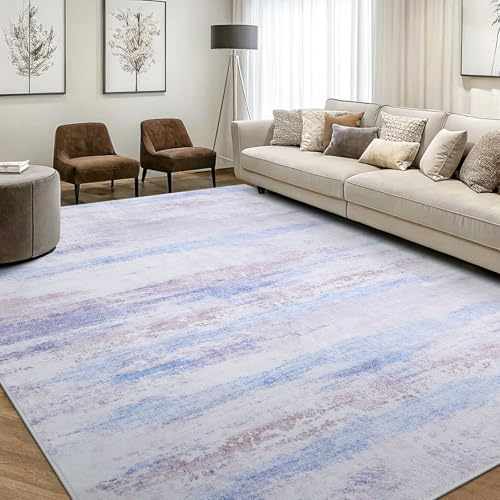 smiry Moderner Abstrakter Teppich Wohnzimmer, 120x160cm, Lila | Waschbar Anti-Rutsch Kunstwolle Kurzflor Teppich für Wohnzimmer, Schlafzimmer, Esszimmer