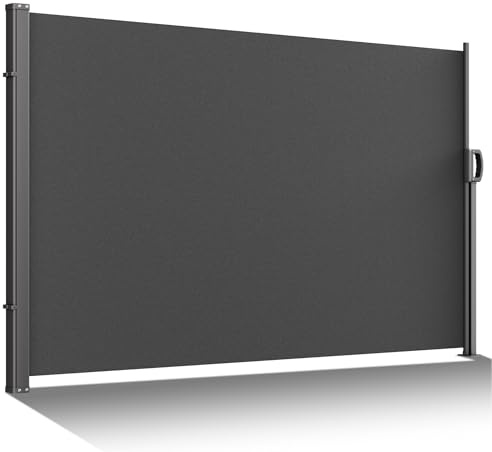 BelleMax Seitenmarkise ausziehbar & Blickdicht, 20 cm länger, Seitenmarkis Anthrazit 200 x 320 cm, Garten-Sichtschutz & Windschutz mit Aufrollautomatik für Balkon & Terrasse