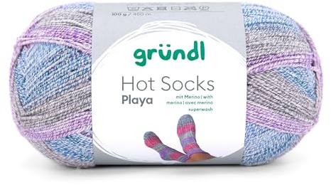 Gründl Wolle Hot Socks Playa Sockenwolle 1 Knäuel 100 g | Weiche Sockenwolle für 1 Paar Socken- 45 % Baumwolle, 33 % Wolle, 12 Polyamid, 9 % Polyester - 100 g / 450 m