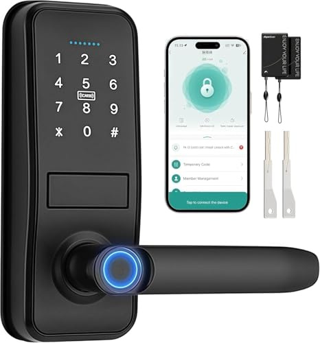 TEKXDD Cerradura Inteligente WIFI - 7 en 1 Fechadura Inteligente, Tuya App, IC Card, NFC, Huellas Dactilares, Contraseña Digital, Llave Mecánica,Biometric Smart Door Lock, Bloqueo Automático