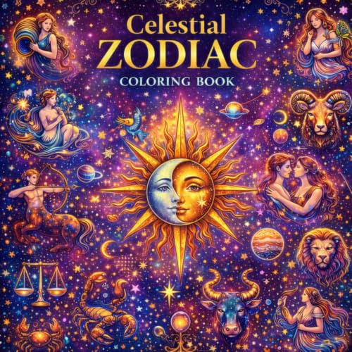 Celestial Zodiac: A Mystical Adult Coloring Book Featuring the 12 Zodiac Signs, Celestial Art, Constellations, Astrology-Inspired Illustrations, and Cosmic Designs for Relaxation and Stress Relie