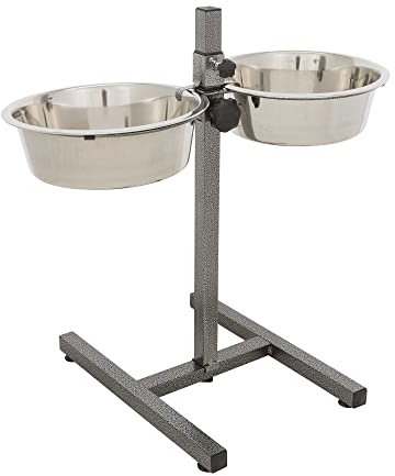 TRIXIE Bar pour chien avec 2 gamelles en acier inoxydable - hauteur réglable - blocage de la gamelle et protection contre les claquements - pieds en caoutchouc réglables - lavable au lave-vaisselle - métal/inox - 2 x 2,8 l - ø 24 cm - 24922