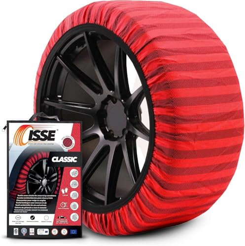 ISSE - Cadenas Coche Nieve Homologación EN 16662-1 y alta seguridad T-70 - Cadenas Nieve Téxtiles Fáciles de Instalar - Cadenas Nieve Coche Antideslizantes y Resistentes - Kit de 2 Cadenas + guantes