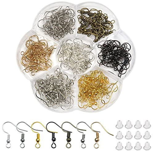 TOAOB 140 Stück 925 Kupfer Versilbert Ohrring Haken Set Ohrhaken Ohrring Mehrfarbig und 200 Stück Ohrring Stopper für DIY Ohrringe Schmuckherstellung