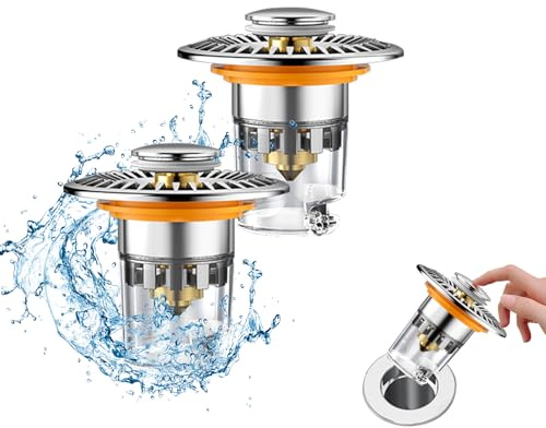 VUDIKEJ Badezimmerwaschbecken-Abflussfilter, 2 Packungen Pop-Up Waschbecken-Abflussfilter mit abnehmbarem Filterkorb, Haarfänger, waschbecken-Stöpsel, für 28-40 mm Badezimmerwaschbecken-Stöpsel-Ersatz