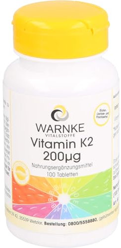 Vitamin K2 200μg - 100 Tabletten - natürliches Menaquinon MK-7 - hochdosiert & vegan | Warnke Vitalstoffe - Deutsche Apothekenqualität