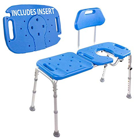 Platinum Health Bath Transfer Bench with Cutout Shower Seat, Deluxe All-Access Chair for Tub and Shower Transfers, Raised Toilet Seat for Seniors and Elderly, Adjustable Height, Includes Insert, Blue