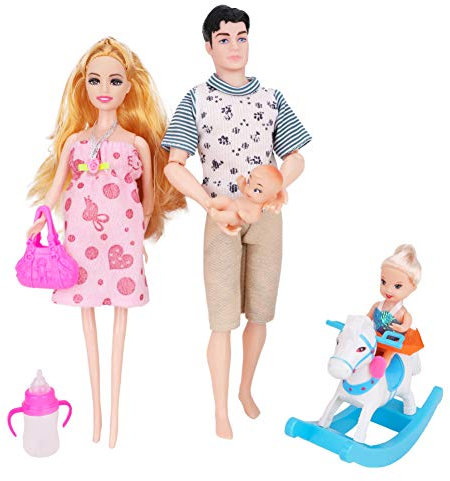 Toyland® Puppenfamilie Spielset - Daddy, Mummy, Toddler & Baby Bump - Mädchenspielzeug
