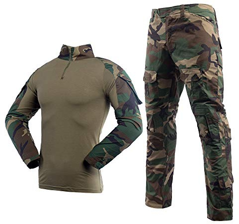 LANBAOSI Militar de malla de hombre camisa de manga larga y camuflaje pantalones traje uniforme para paintball caza tiro BDU, verde, XS