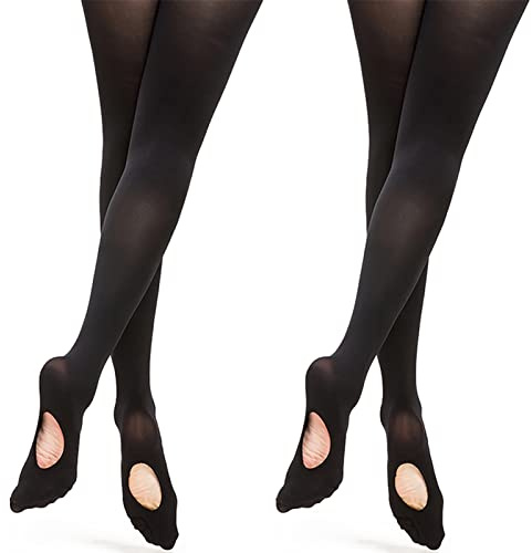DANCEYOU 2 Pairs Black Convertible Dance Tights for Women Girls Ballet Tights 70 Denier Footless Ballet Dancing, Black XL