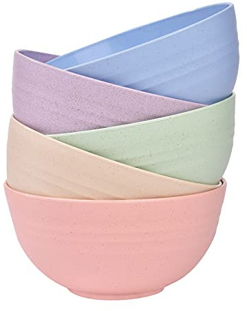 Faumsut Juego de 5 cuencos de plástico irrompibles para pasta, aptos para alimentos, ligeros, reutilizables, vajilla de frutas, aperitivos, cuenco de campamento saludable para niños y adultos