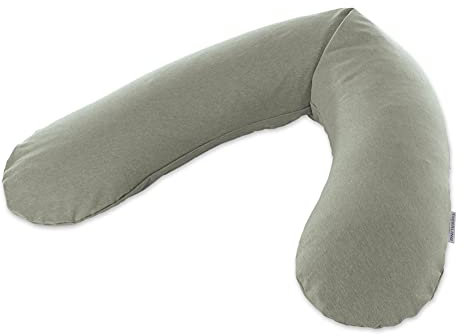 Theraline Das Original Schwangerschaftskissen & Stillkissen 190cm – Seitenschläferkissen Stillkissen Perlen – inkl Stillkissenbezug Melange Grün-Grau Bambus Kollektion