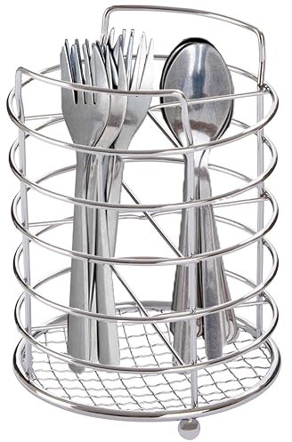 Premier Housewares Elegant Round Cutlery Caddy | Efficient Water Drainage Cutlery Holder For Kitchen | Durable Design Cutlery Caddy For Travelling | Portable Cutlery Storage Caddy