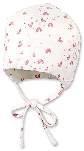 Sterntaler GOTS Beanie Herzen – Baby Mütze aus Singlejersey (Bio) mit Herzchenprint & Bindeband – Erstlingsmütze für Mädchen – GOTS-zertifizierte Babykleidung – Ecru, Gr. 39