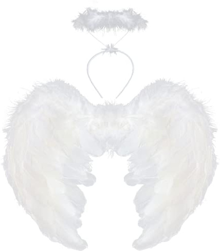 VEYLIN Angel Wings and Halo, White Fallen Angel Wings Costume for Adult Halloween Christmas Party