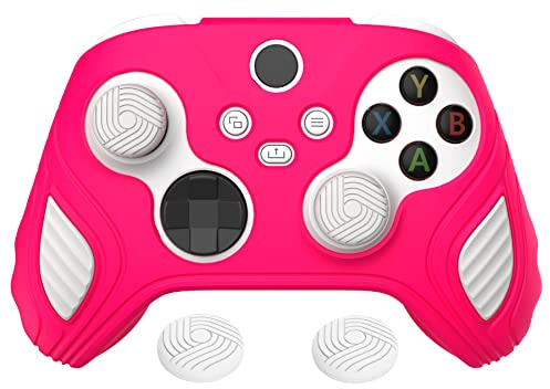 playvital Funda de Silicona para Xbox Series X/S Mando | Cubierta Antideslizante de Tacto Suave, Protector de Goma, Incluye 6 Tapas para Joysticks, Rosa Vivo & Blanco
