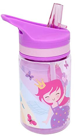 HOVUK Fairy Princess Tritan Water Bottle 400ml, Flip-up Straw with Carry Handle, Leak-Proof and Freezer Safe, Kids Girls Summer Accessories for School and Traveling