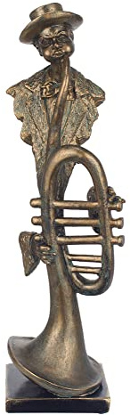 Jazz Musiker: stilisierter Trompettist, bronzefarbener Antik-Effekt, Harz, 42 cm