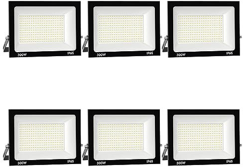 6x 300W LED Foco Exterior, IP66 Impermeable Proyector Foco LED, 3000K Blanco frío Floodlight Led Foco Proyector,100% Iluminación de Seguridad, para Jardín, Patio Pared,Patio, Camino