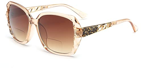 JM Bifokale Lese-Sonnenbrille, übergroße Sonnenleser-Gläser für Frauen UV-Schutz im Freien Braun +1.5