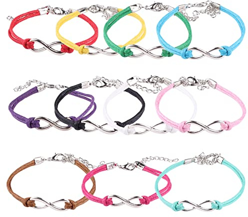 Infinity - Pulseras de amistad trenzadas a mano con símbolo del infinito para niñas (11 unidades, pulsera ajustable para mejores amigas hermanas, verstellbar, cuerda
