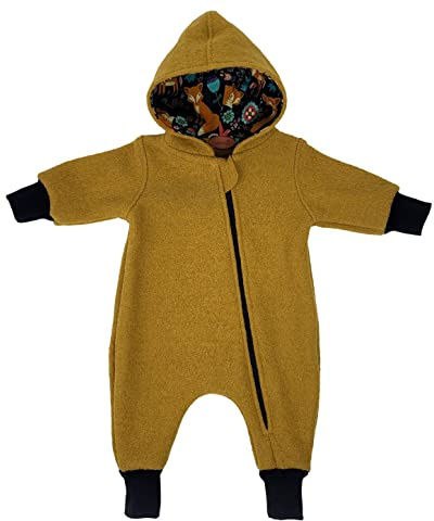 Lilakind“ Baby Kinder Walkloden Wollwalk Overall Senf mit Jersey Blau Füchse Gr. 62/68-122/128 - Made in Germany