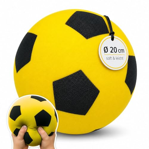 alldoro 63103 Balón de Espuma, 20 cm, 153 g, Amarillo, con diseño de fútbol, para niños a Partir de 18 Meses, en Interiores y Exteriores