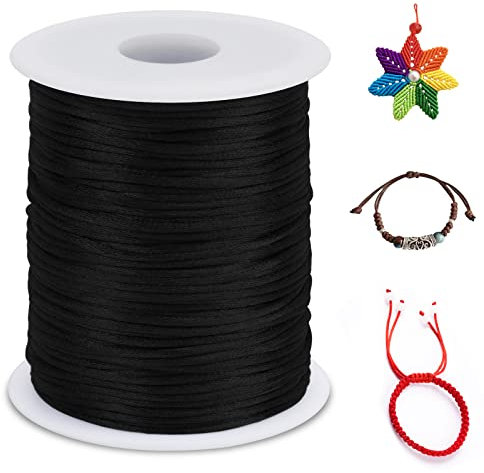 LEREATI 1.5mm Filo Nylon per Braccialetti, 100m Cordoncino per Braccialetti Coda di Topo Cordoncino Natalizio, Macrame Corda per Collane Perline Gioielli Fai da Te (Nero)