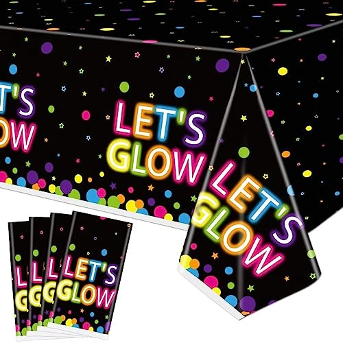 4-pack Glow Party bordsduk tillbehör - Glow Neon plast födelsedag bordsduk svart ljus bordsduk Let's Glow Dukar för Glow in the Dark Birthday Party dekorationer, 130 cm x 21 cm