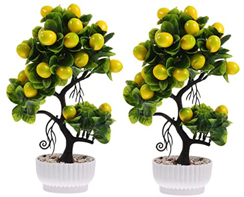 Happyyami Künstlicher Zitronenbaum Bonsai aus Kunststoff Tischdekoration Künstliche Kleine Pflanze im Topf für Zuhause Büro Party