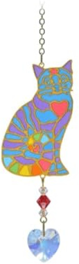 Wild Things Gifts Glass Crystal Dreams Suncatcher - Sitting Rainbow Cat - Hanging Crystal Ornament With Gold Details - Rainbow Effect
