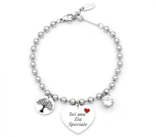 dalcuore Bracciale Zia Nipote, Ipoallergenico Idee Regalo Zia Compleanno Braccialetto con Frasi Speciali Famiglia Albero della vita con Originale Confezione da regalare X una Zia Speciale