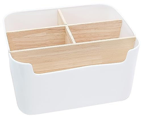LTHERMELK Desktop Organizer, 5 Fächer Holz Tisch Organizer Stationery Storage Box Büro Multifunktionale Aufbewahrungsbox für Stifte, Kosmetika, Smartphones (Weiß)