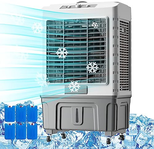 CRUSIO Enfriador de Aire Evaporativo Comercial con Tanque de Agua Grande, Oscilación de 120 °, Enfriador de Habitación con Modos de 3 Velocidades, 6 Cajas de Hielo, Enfría hasta 90 M² (Size : 50L)