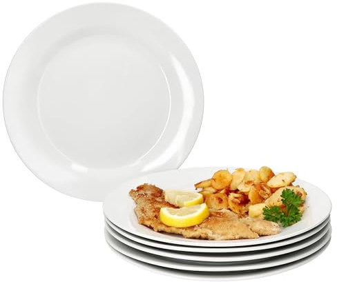 MamboCat Tommy - Set di 6 piatti piani, Ø 26,7 cm, piatti piani in porcellana bianca per 6 persone, piatti grandi per pasti principali, grigliate & Co. I piatti per colazione, pranzo, caffè e pane da
