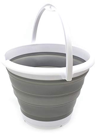 SAMMART 10L Faltbarer Angeleimer - Faltbare runde Wanne - Tragbarer Wassereimer aus Kunststoff - Platzsparender Wassertopf im Freien - Kofferraum-Organizer für alle Fahrzeugtypen (Weiß/Grau)