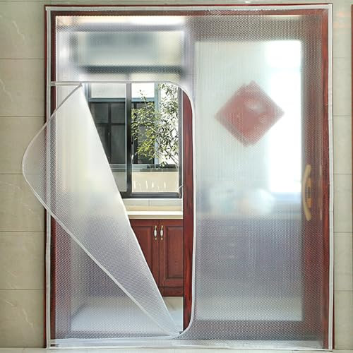 Winter Wärmeschutzvorhang für Türen,Isolierte Fensterfolie,Thermo Türvorhang KäLteschutz Tür Innen,Semi-Sheer Privatsphäre-Fenster-Film,Winddichter Isolierfolie,Anpassbar,W&H (150x260cm(59x102in))