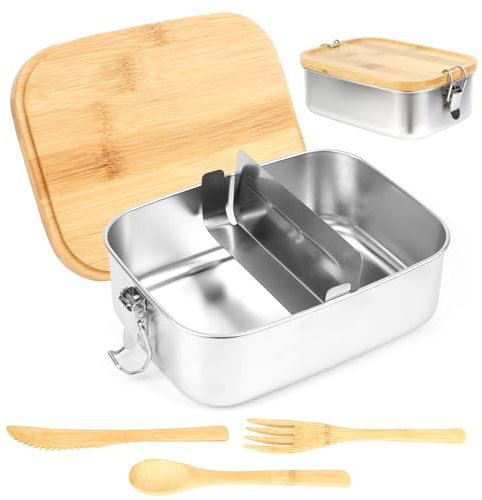 Dadabig Bento Lunch Box en Acier Inoxydable, Lunch Box Inox Lunch Box Compartimentée Bento Isotherme Boite Alimentaire Inox avec Couvercle Étanche et avec Couvert pour Adultes et Enfants, 1200ML