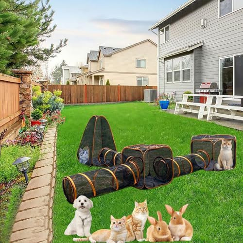 Katzenspielzaun im Freien, Katzenzelt mit Tunnel, Tragbarer Katzenlaufstall, Freiheit zum Selbermachen, für Katzen, Kaninchen, Frettchen und Kleine Tiere