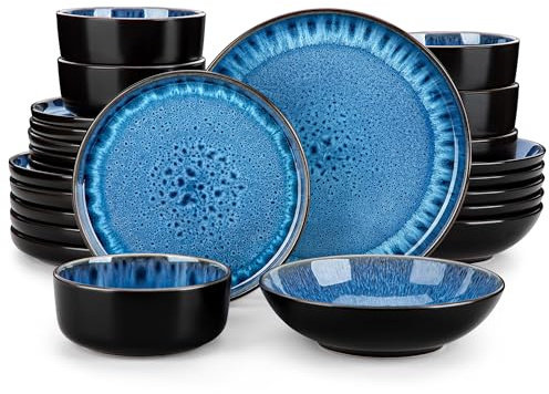 vancasso PLAYA Geschirrset 24-tlg, Steingut, Teller, Schalen, Suppenteller, Blau