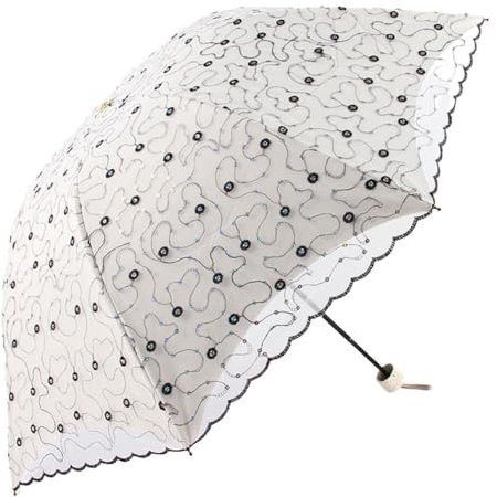 ihreesy Faltbarer Regenschirm, Taschenschirme Sonnenschirm Stickerei UV-Schutz Winddicht Faltschirm Brautschirm Spitzenschirm Doppelstöckig Hochzeitsschirm mit 8 Rippen für Damen,Schwarz