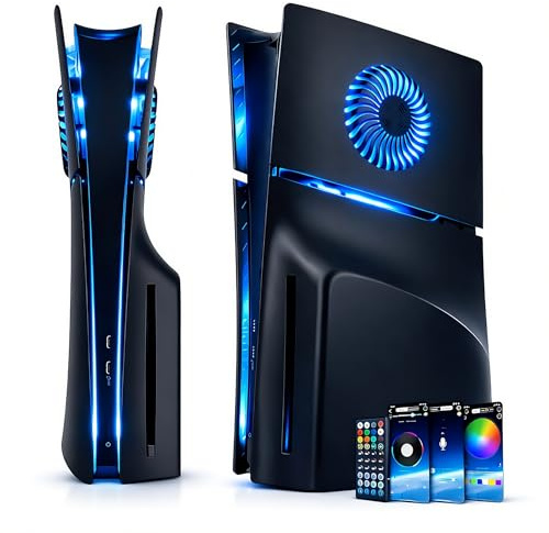 FormlessEmpire PS5 Slim Disc Edition Faceplate with RGB LED Lights and Cooling Vents, Black Replacement Cover Plates with Remote Control for PlayStation 5 Slim