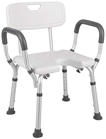 Sedia da doccia per adulti con disabilità, bianca, sedile per vasca da bagno, con impugnatura, sgabello da doccia, supporta fino a 150 kg