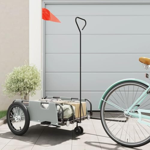 ShGaxin Fahrradanhänger Grau Oxford-Gewebe und Eisen, Fahrrad Anhänger, Lastenanhänger, Handwagen, Fahrrad-lastenanhänger, Lastenfahrrad - 94189