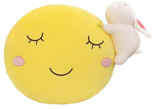 champracer Mond Plüsch Wurfkissen, Stern Plüsch Wurfkissen Plüschtier, Kaninchen Plüschtier, Plüsch Mond Spielzeug, Plüsch Wurfkissen, Kinderzimmer Dekoration (40 cm,Vollmond Weißes Kaninchen)