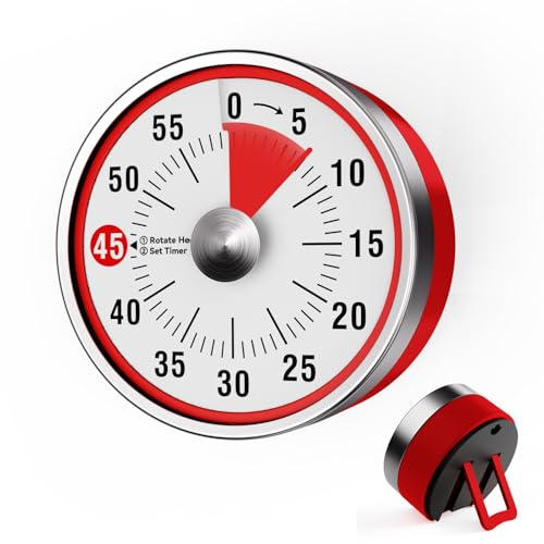 Tada 60 Minute Magnetic Kitchen Timer, Visual Mechanical Countdown Clock | Mechanical 60 min countdown timer. Magnetic back clings to ovens & fridges. Foldout leg for tabletop study, baking & fitness.