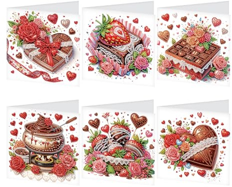 SHEGZHUC 6er Set Diamond Painting Grußkarten Set Geburtstagskuchen Diamond Painting Karten Geburtstagskarte Dankeskarte Segensgrußkarte Feiertagskarten Stickerei Kreuzstich Diamant Malerei Geschenk
